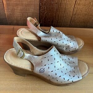 Born (Size 9.5) Silver Diamond Leather Sling Clogs Shoes Platform Y2K Peep Toe